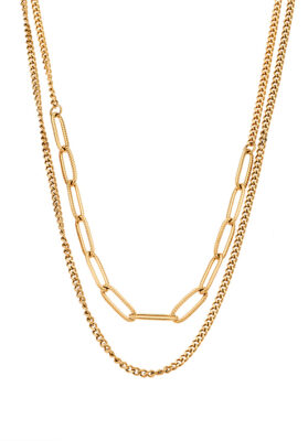 Gold layered chain necklace with paperclip and curb link design – Modern and stylish