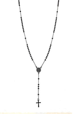 Black rosary necklace with devotional medallion and matte black beads – Elegant and spiritual