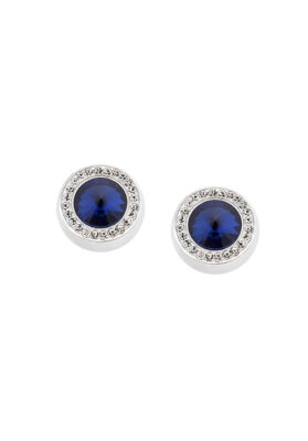 Silver stud earrings with blue sapphire center and halo stones – Elegant & timeless design