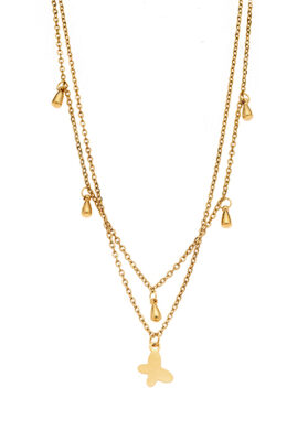 Gold layered chain necklace with teardrop pendants – Elegant & modern design