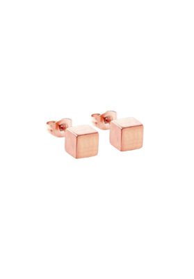 Rose gold cube stud earrings with geometric design – Minimalist & modern style