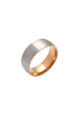 Men's brushed tungsten ring with rose gold interior – Modern & sophisticated design"