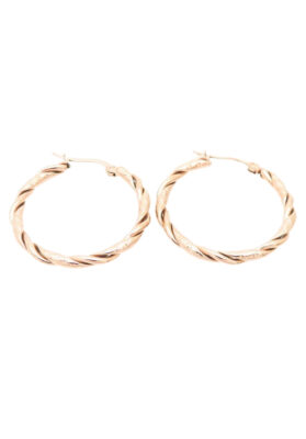 Twisted rose gold hoop earrings with a polished finish