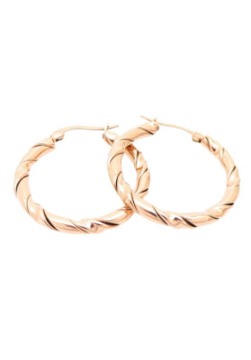 Twisted rose gold hoop earrings with a polished finish