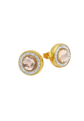 Gold stud earrings with rose quartz and sparkling halo – Elegant & timeless design