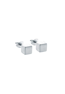 Silver cube stud earrings with a minimalist and modern design