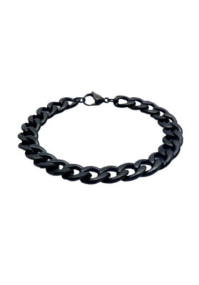 Black Cuban link chain bracelet for men in stainless steel with a secure clasp
