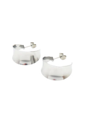 Silver wide hoop earrings with a sleek, polished finish