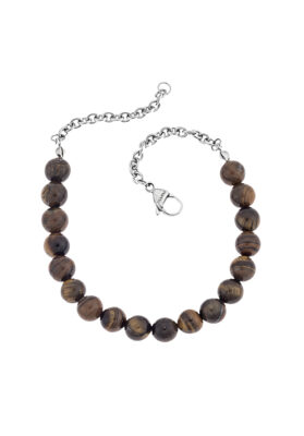 Natural wood beaded bracelet with an adjustable silver chain clasp