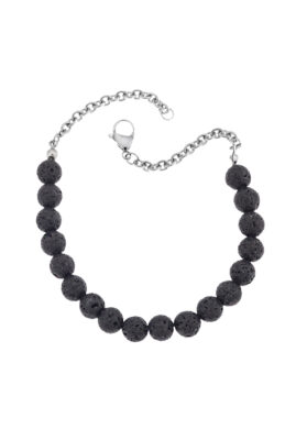 Black lava stone beaded bracelet with an adjustable silver chain clasp