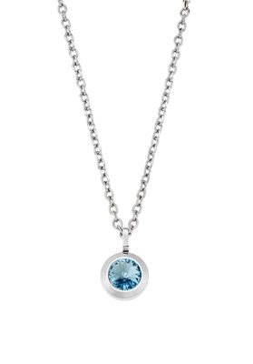 Silver necklace with a round blue gemstone pendant