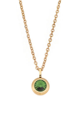Gold necklace with a round green gemstone pendant