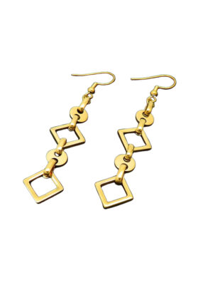 Gold dangle earrings with an open-link design and a stylish finish