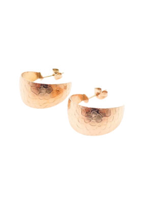 Rose gold hammered hoop earrings with a bold and textured finish