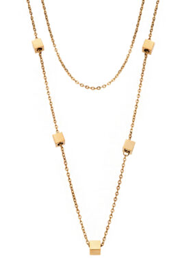 Minimalist gold-plated chain necklace with geometric cube accents, modern and elegant.