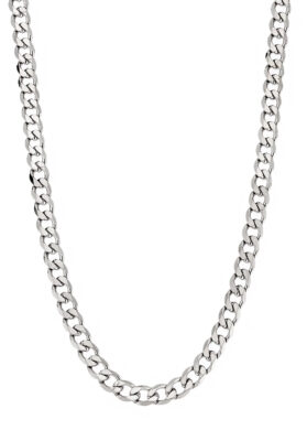 Silver stainless steel Cuban chain necklace with a polished, high-shine finish for men.