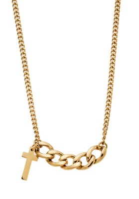 A gold curb chain necklace with a polished high-shine finish, perfect for versatile styling.