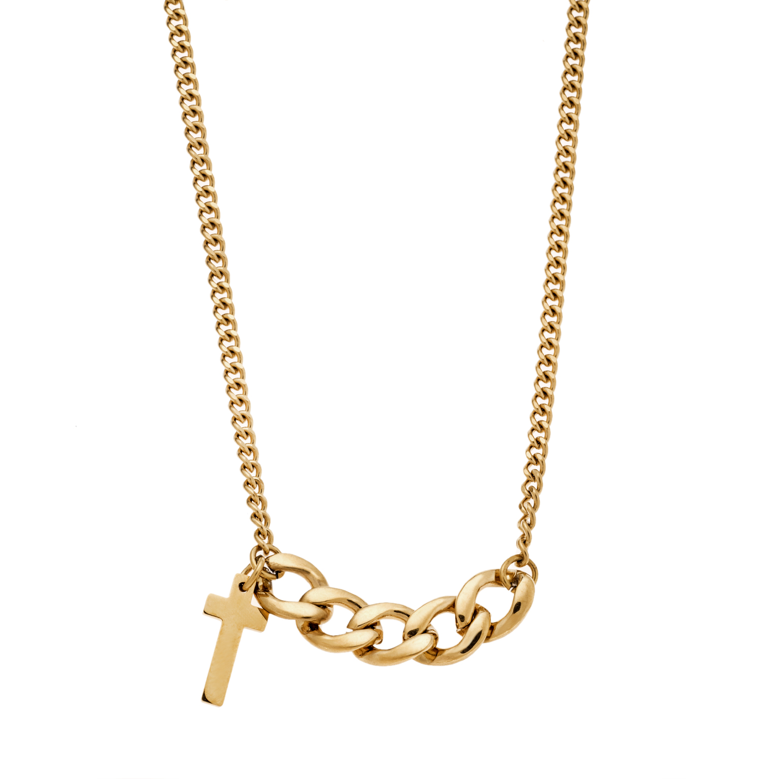 A gold curb chain necklace with a polished high-shine finish, perfect for versatile styling.