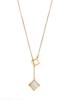 Gold geometric pendant necklace featuring a delicate chain and square-shaped charm for a minimalist yet elegant look