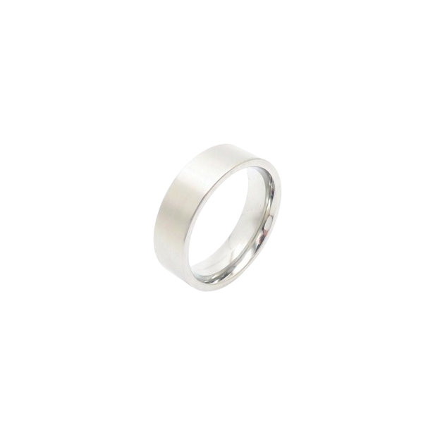 Classic silver band ring with a smooth, brushed finish