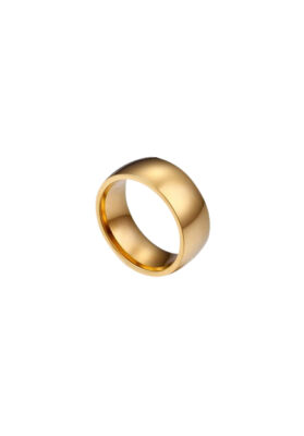 Gold-plated wide band ring with a sleek high-polish finish