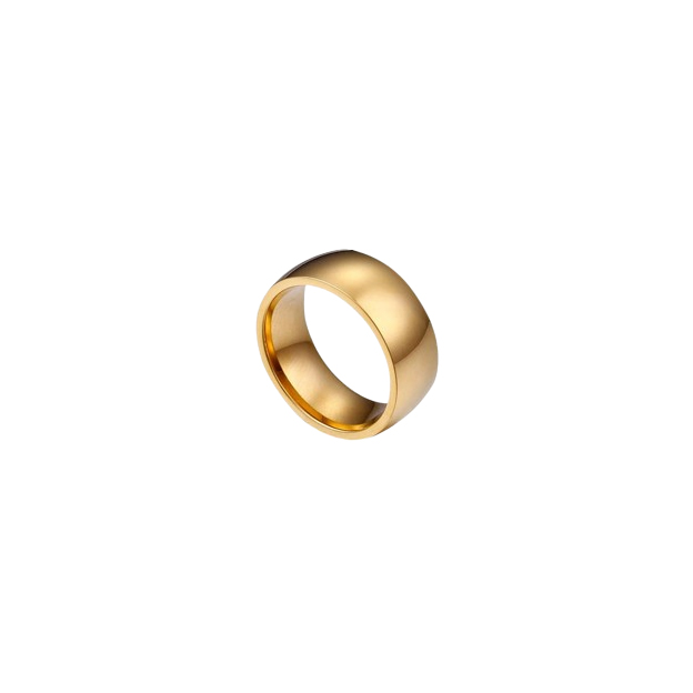 Gold-plated wide band ring with a sleek high-polish finish