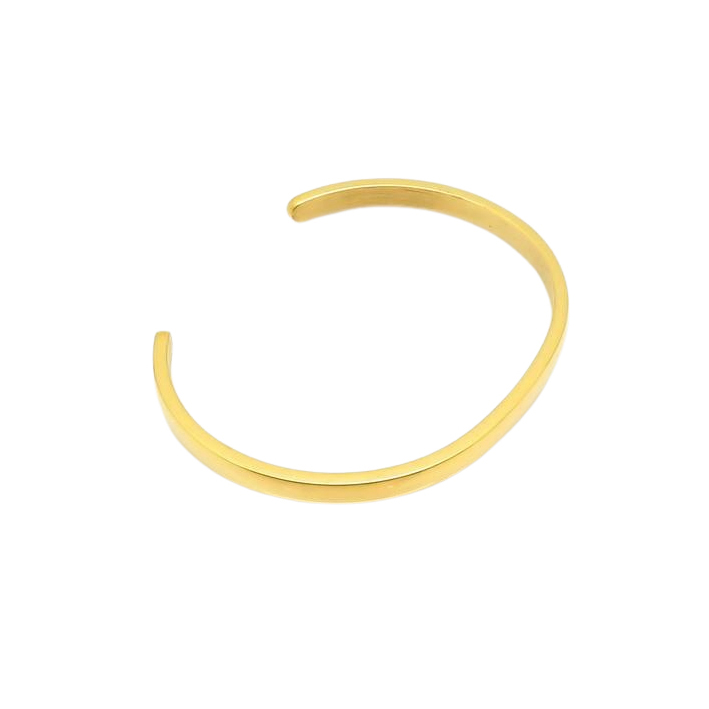 Minimalist gold cuff bracelet with a sleek, open bangle design, perfect for everyday wear and special occasions.