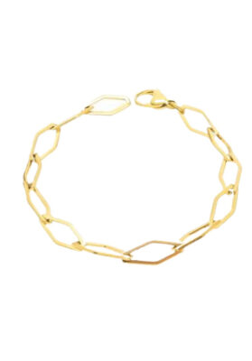 Geometric gold chain bracelet with interlinked shapes and a secure clasp