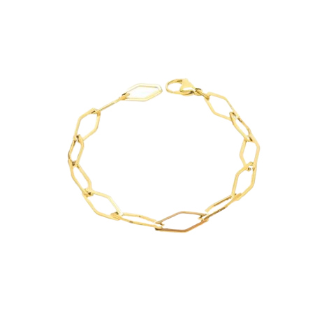 Geometric gold chain bracelet with interlinked shapes and a secure clasp