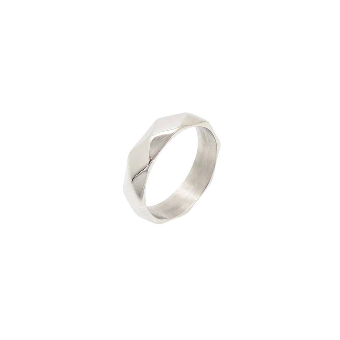 Sterling Silver Faceted Band Ring with a polished surface and modern design.