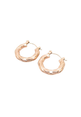 Luxurious twisted rose gold hoop earrings with a sculpted finish, perfect for a modern and timeless look.