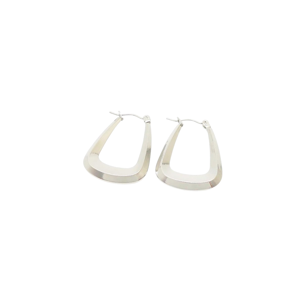 Silver geometric hoop earrings with a sleek modern design.