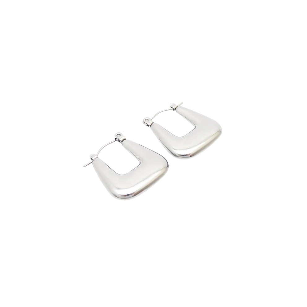 Sleek silver geometric hoop earrings with a modern polished finish