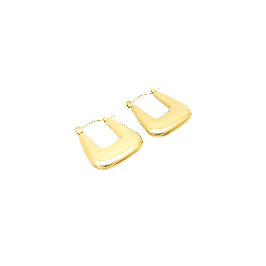 Gold-tone geometric hoop earrings with a modern design and polished finish.
