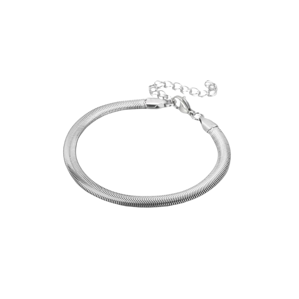 Silver herringbone chain bracelet with an adjustable clasp and polished finish