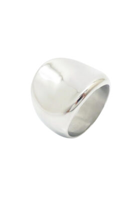 Bold silver ring made of stainless steel with a modern, edgy design.