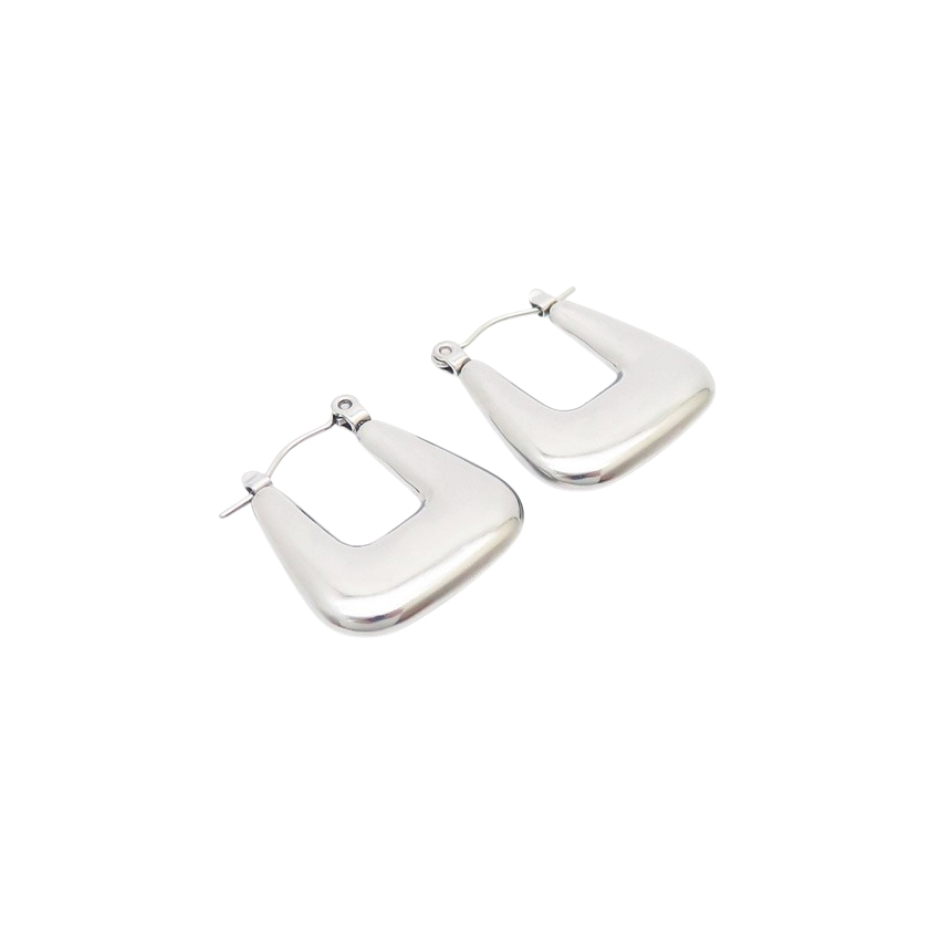 "Silver geometric hoop earrings with a polished finish and square-inspired design.