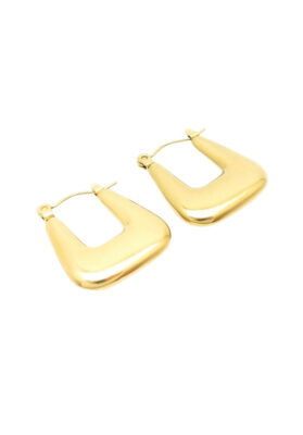 Gold geometric hoop earrings with a modern square-cut design and polished finish.