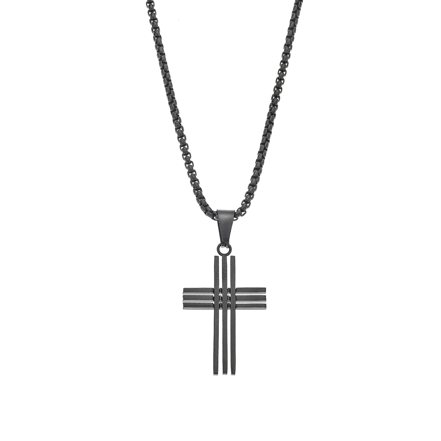 Black cross necklace with a sleek design