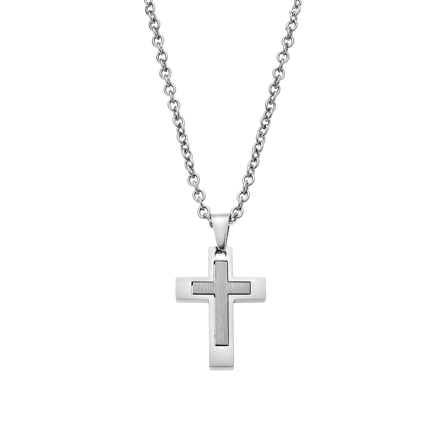 Silver cross necklace with a delicate chain, perfect for everyday wear or special occasions.