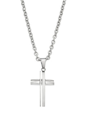 A layered stainless steel cross necklace for men, featuring a bold, dimensional design for a unique and stylish look.
