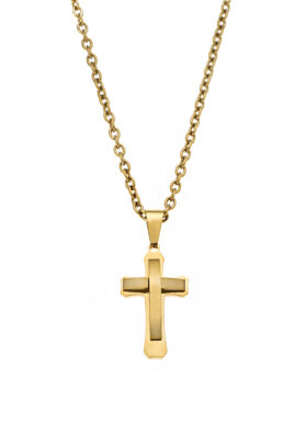 Gold cross necklace with a delicate chain, perfect for everyday wear or special occasions.