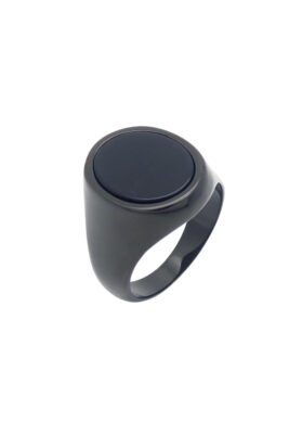 Matte black signet ring with polished black onyx centerpiece