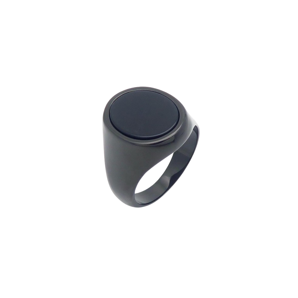 Matte black signet ring with polished black onyx centerpiece
