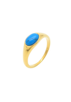 Thin gold ring with a beautiful blue oval stone at the center, designed for elegance and refinement.