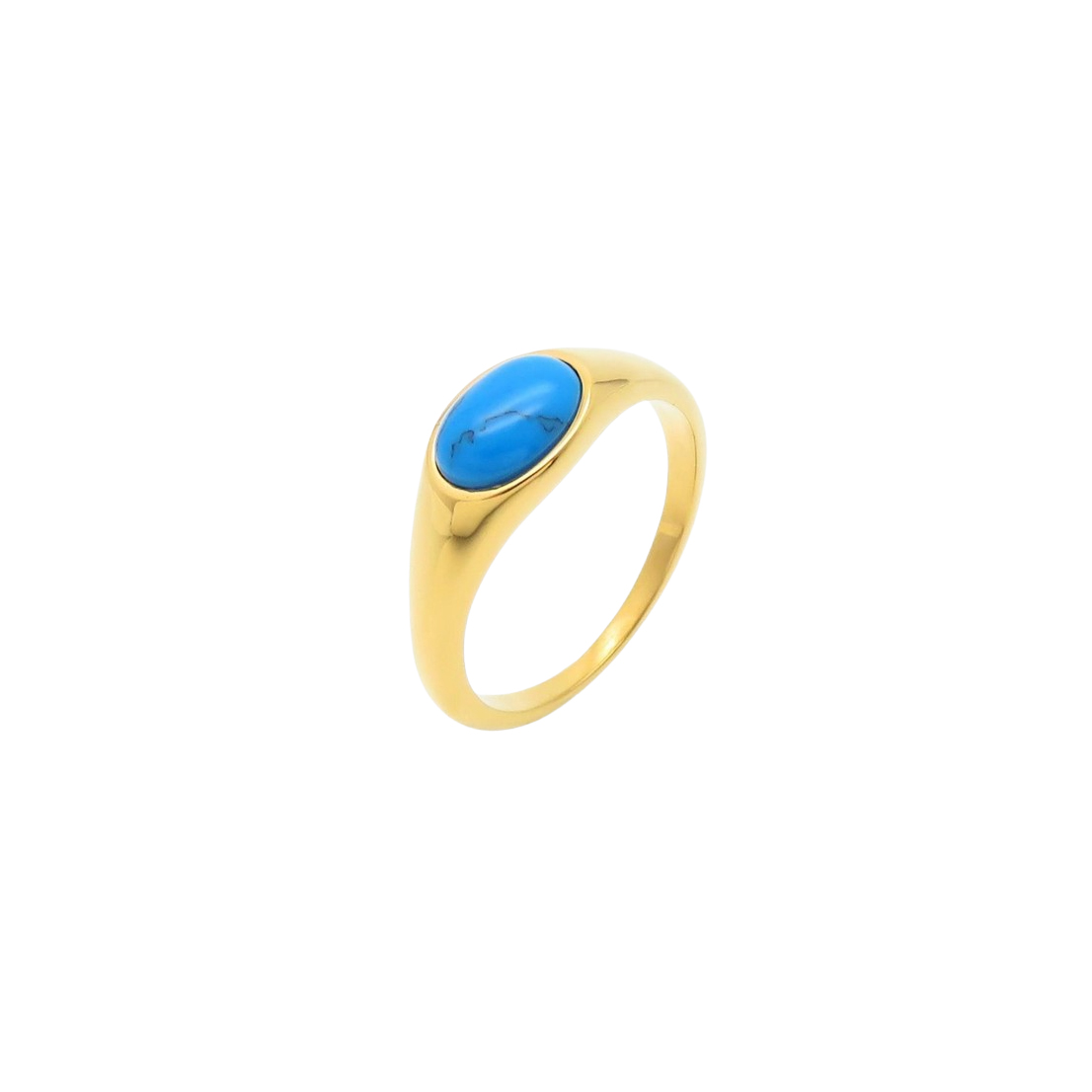 Thin gold ring with a beautiful blue oval stone at the center, designed for elegance and refinement.