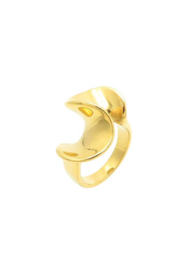 Stylish sterling gold crescent moon ring with a sleek, contemporary design
