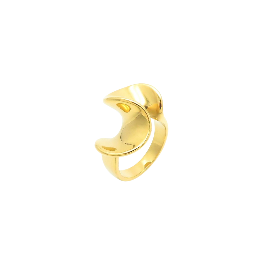 Stylish sterling gold crescent moon ring with a sleek, contemporary design