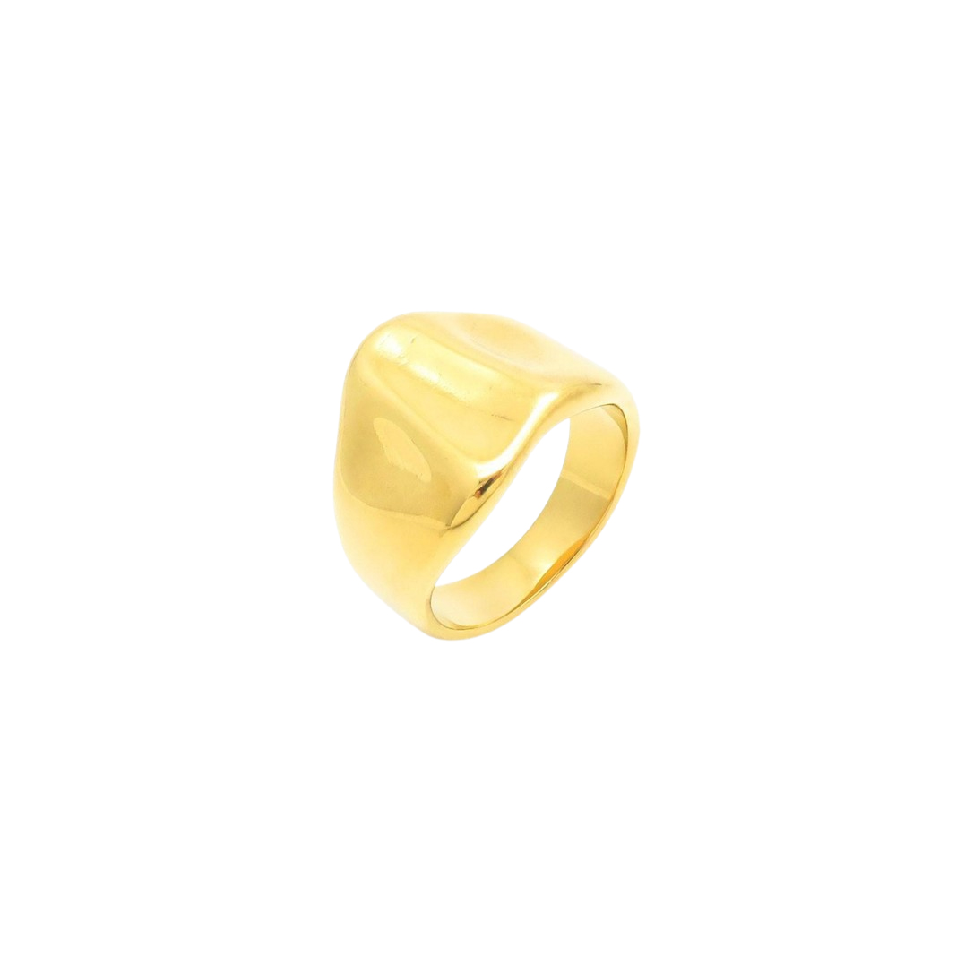 A gold ring with smooth, flowing contours, embodying a sleek and modern design.