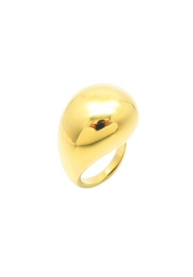 A gold ring with a smooth, sculpted design, showcasing a modern and elegant style.